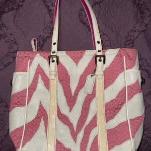 Coach Pink and White Zebra Stripe Tote